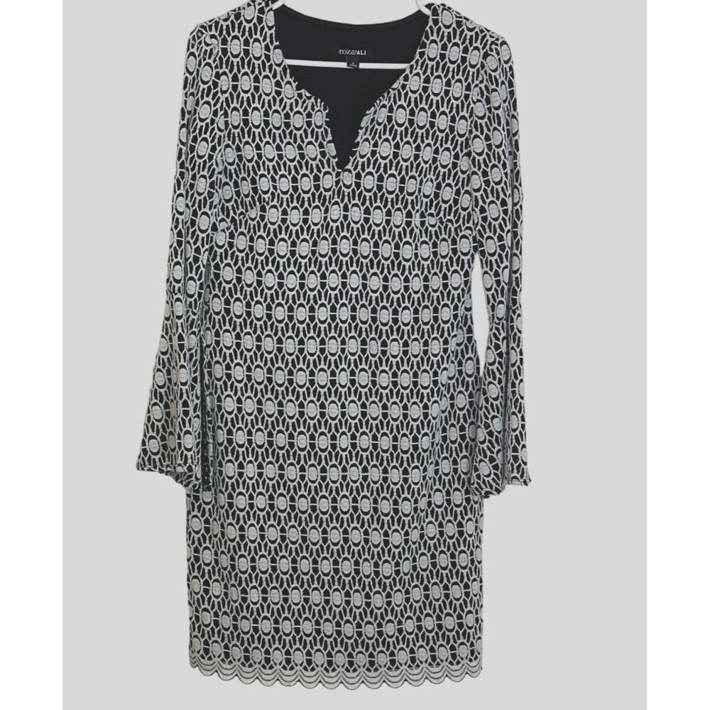 Roz & Ali Women's Pullover Lined Bodycon Dressy Dress Bell Long Sleeves Size Sm